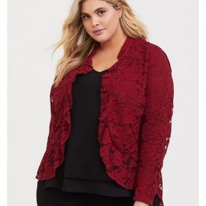 Red Peplum Lace Blazer